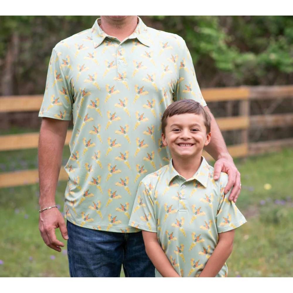 NEW BLUE QUAIL CLOTHING CO. men's pheasants polo in green